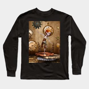 Cute little steampunk girl with clocks and gears Long Sleeve T-Shirt